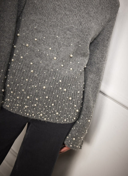 Grey Pearl Embellished Jumper