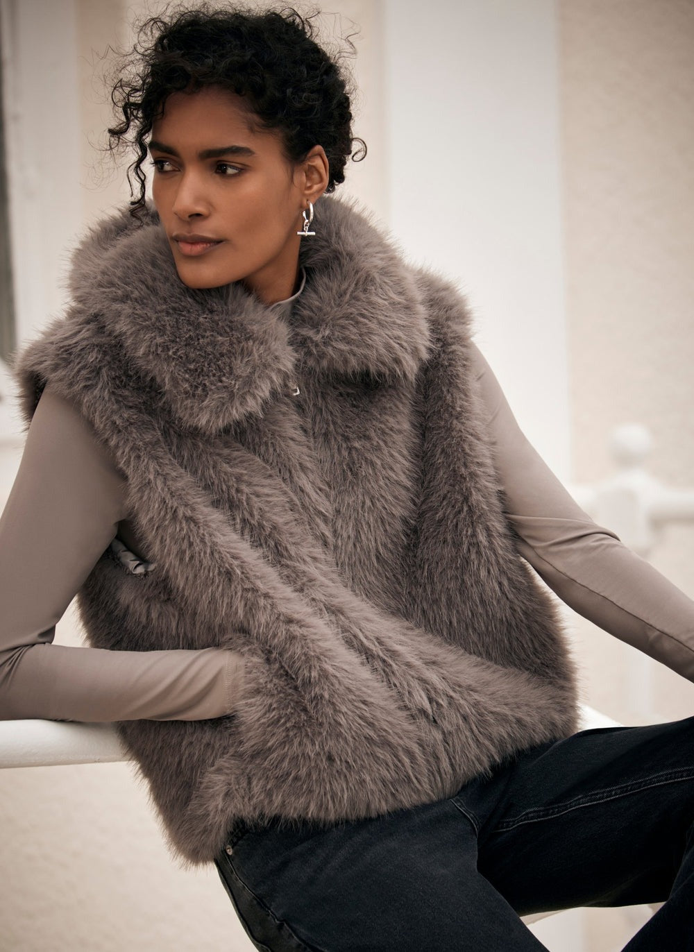 Grey Faux Fur Gilet