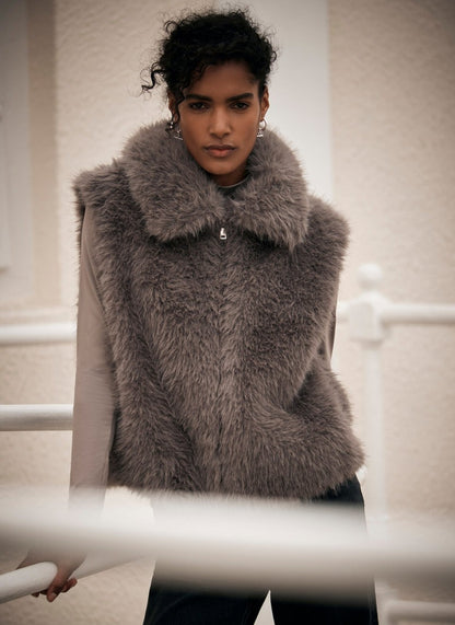 Grey Faux Fur Gilet