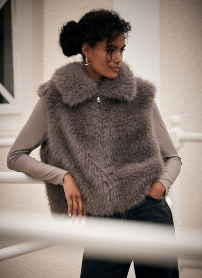 Grey Faux Fur Gilet