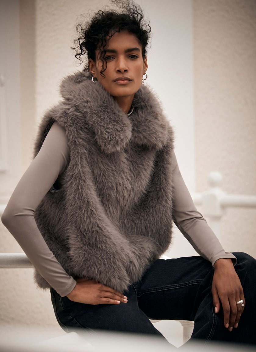 Grey Faux Fur Gilet