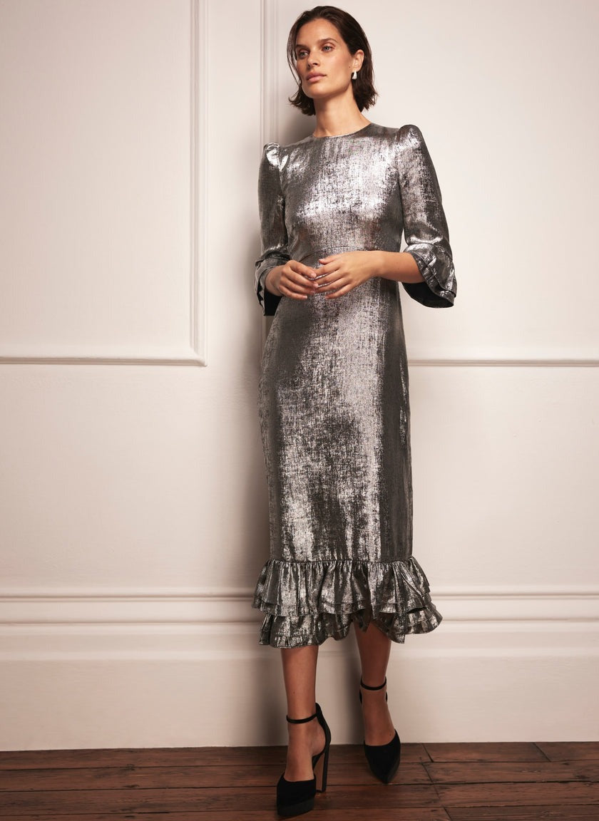 Silver Metallic Midi Dress