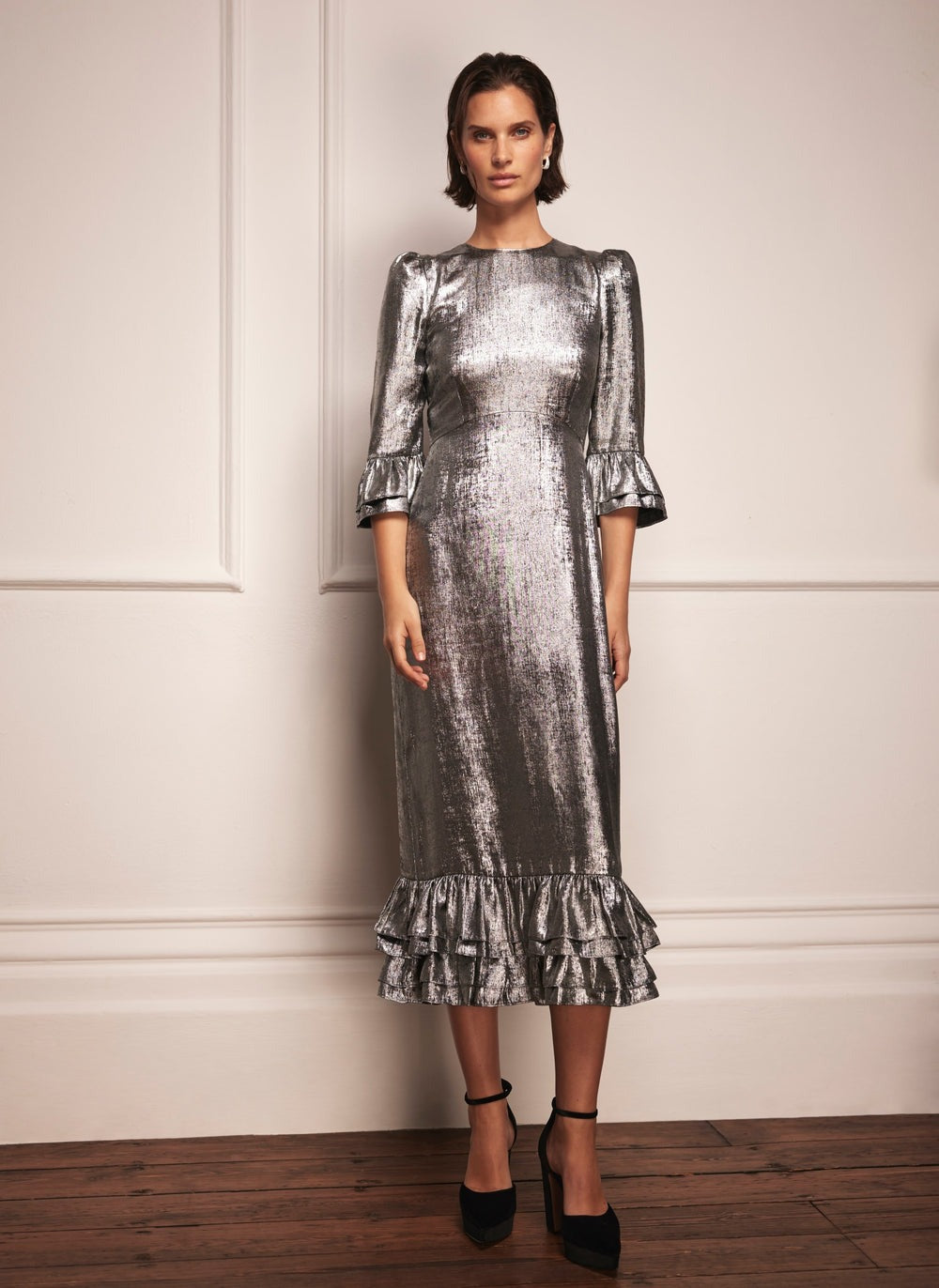 Silver Metallic Midi Dress