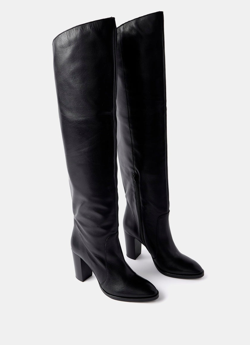 Black Leather Long Boots