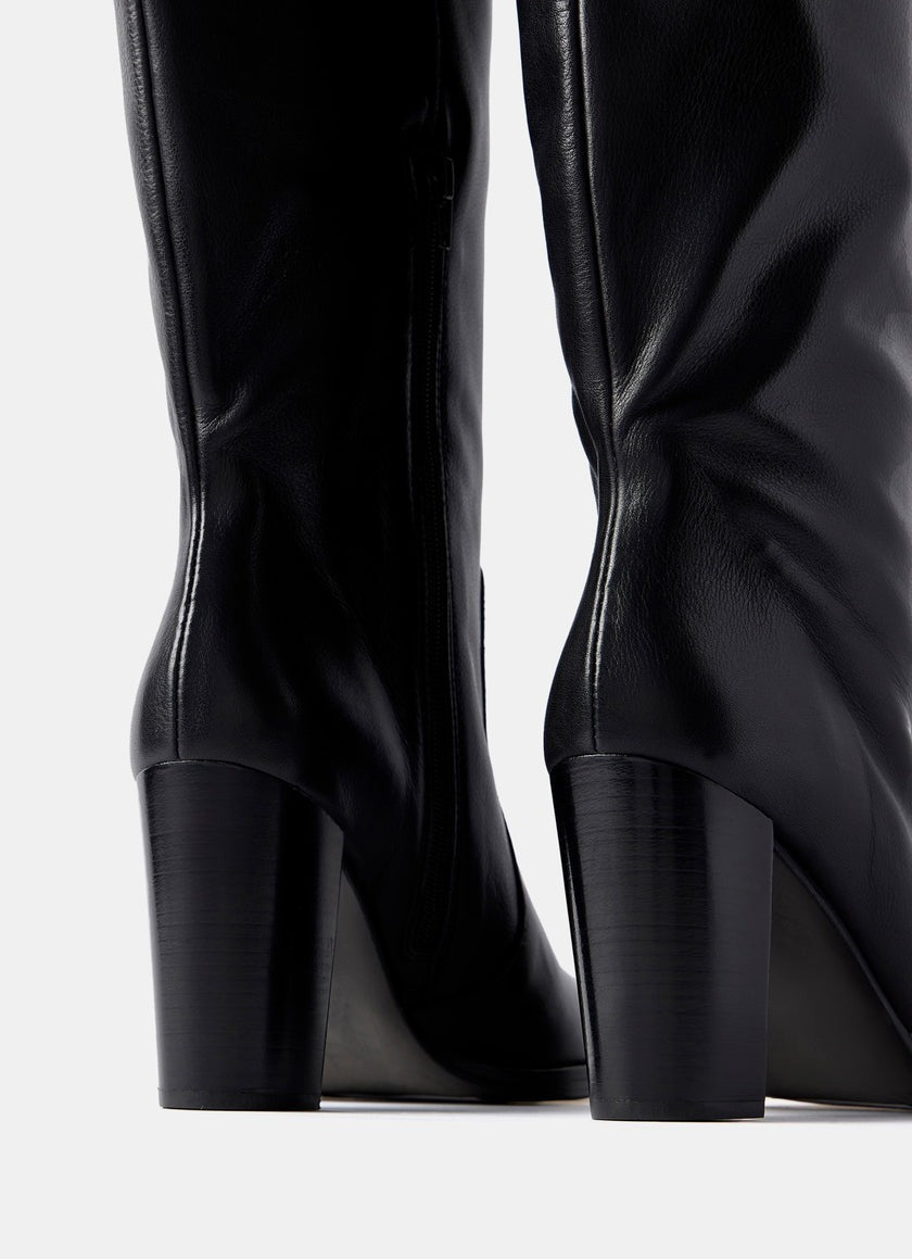 Black Leather Long Boots