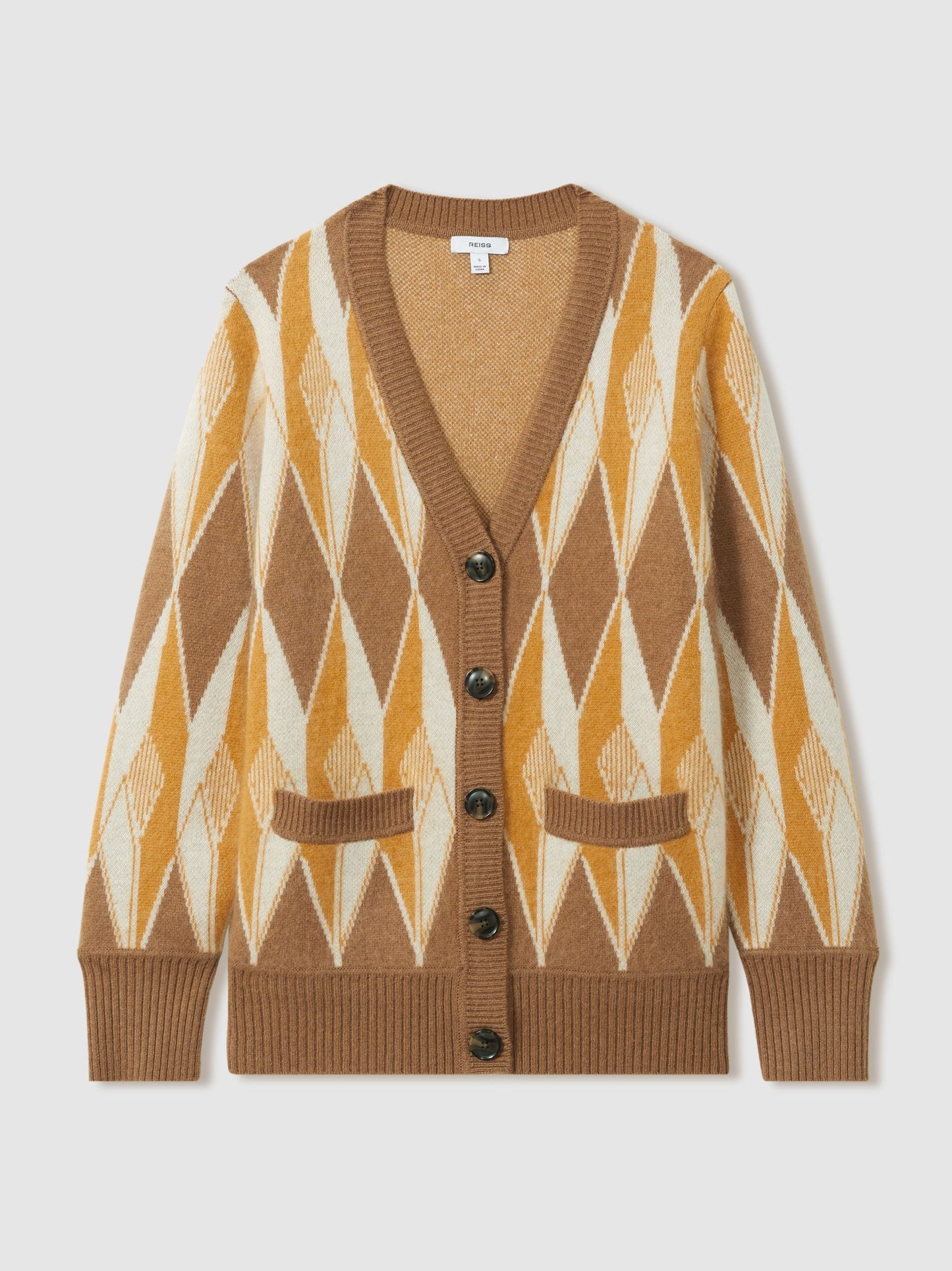 Wool-Cashmere Diamond-Jacquard Cardigan