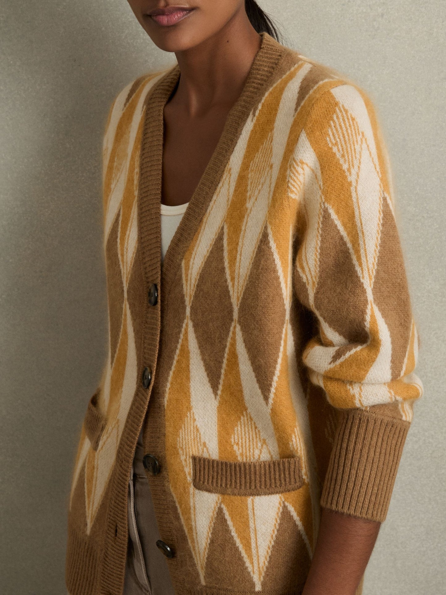 Wool-Cashmere Diamond-Jacquard Cardigan