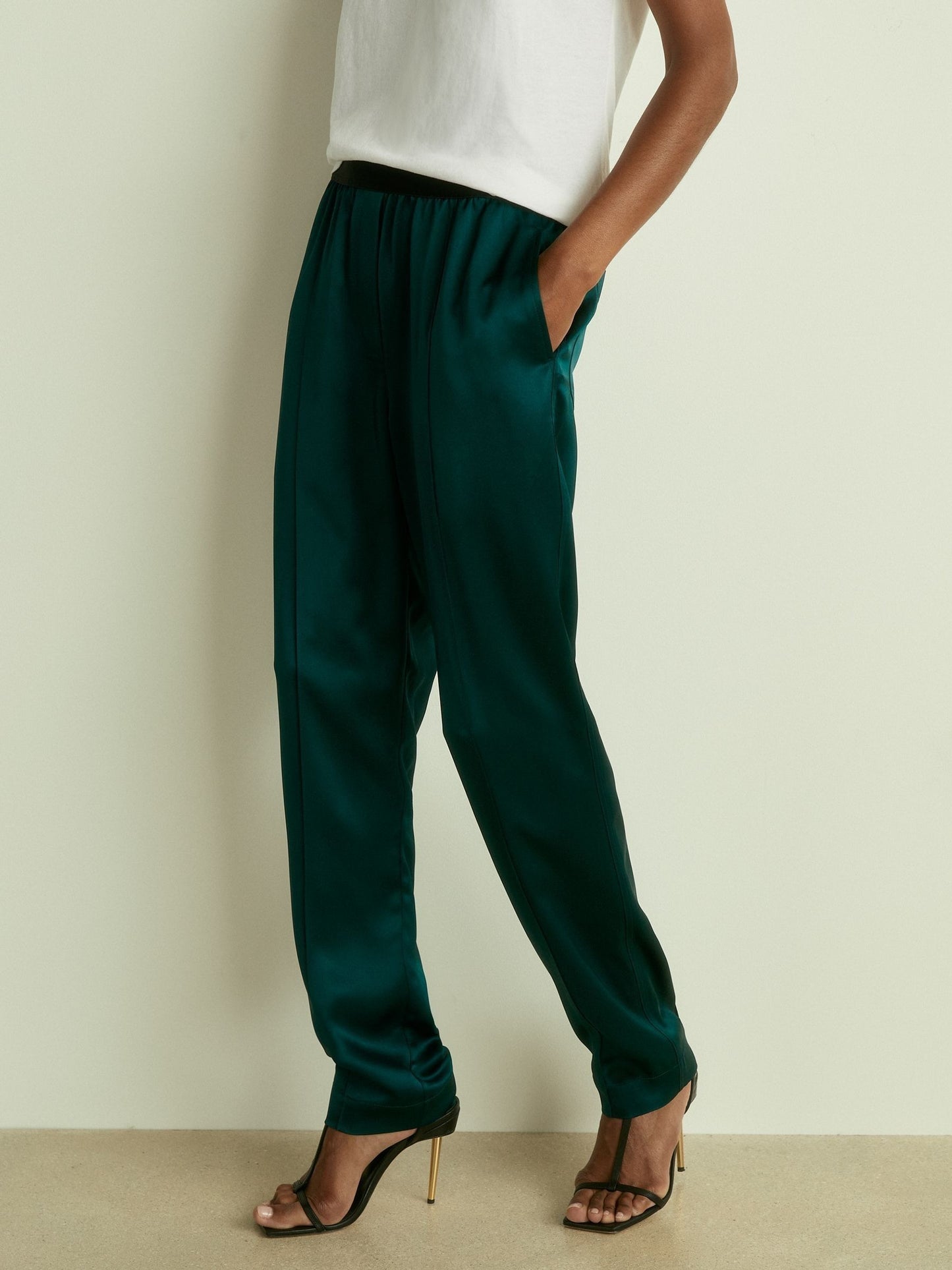 Satin Elasticated Tapered Trousers