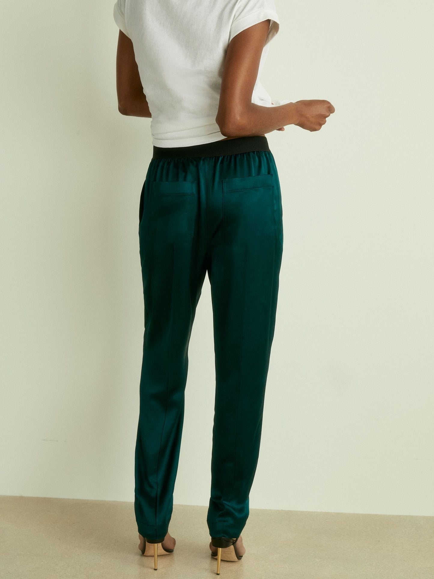 Satin Elasticated Tapered Trousers