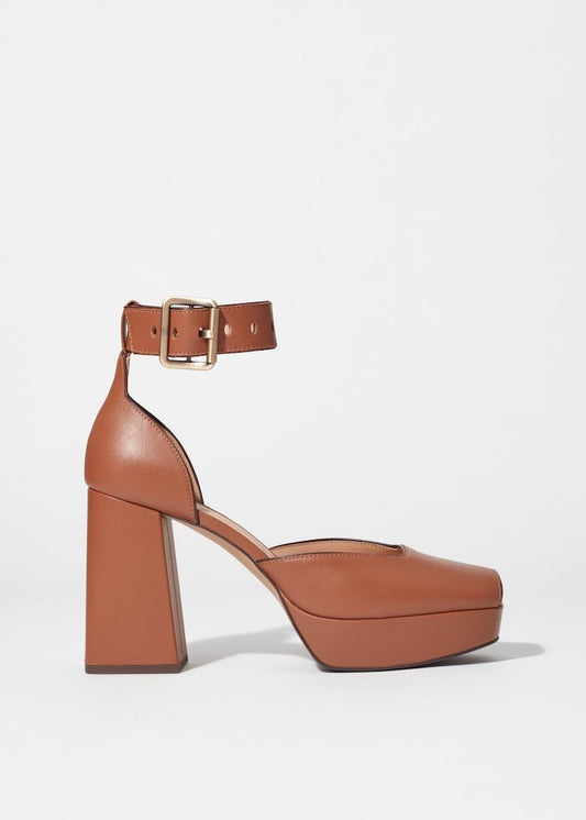 Leather Platform Heeled Sandals