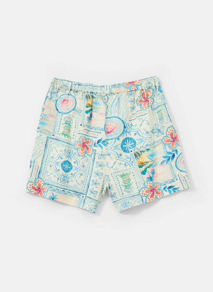 Cream Postcard Print Shorts