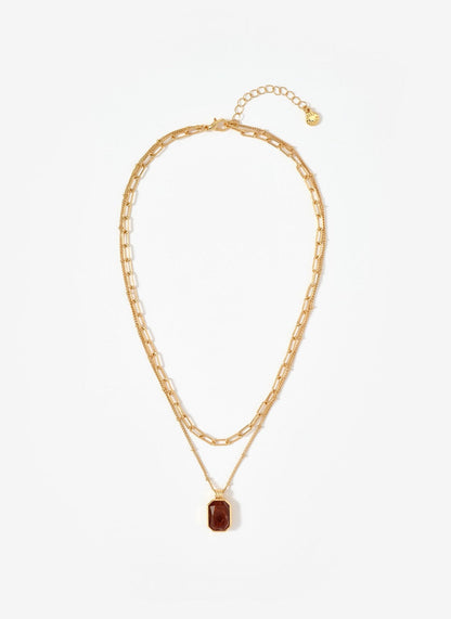 Gold Tone Layered Stone Necklace