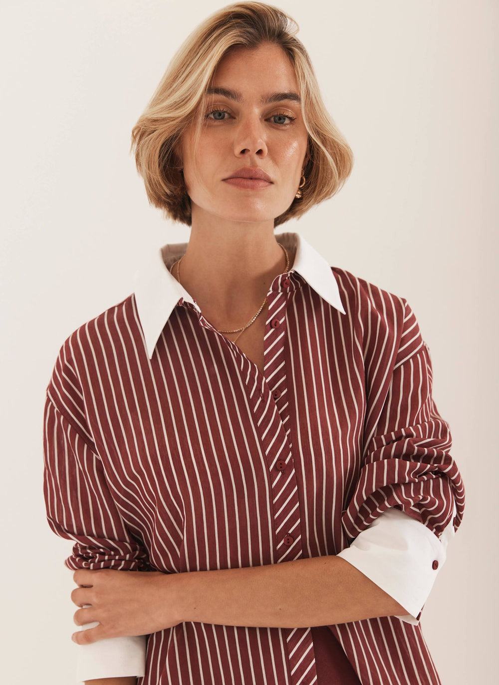 Burgundy Striped Long Sleeve Shirt