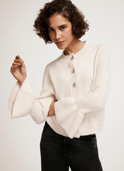 Cream Fluted Sleeve Cardigan