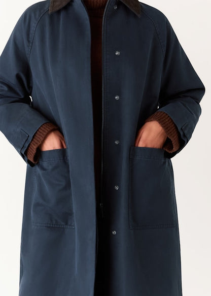 Navy Gabriella Waxed Overcoat