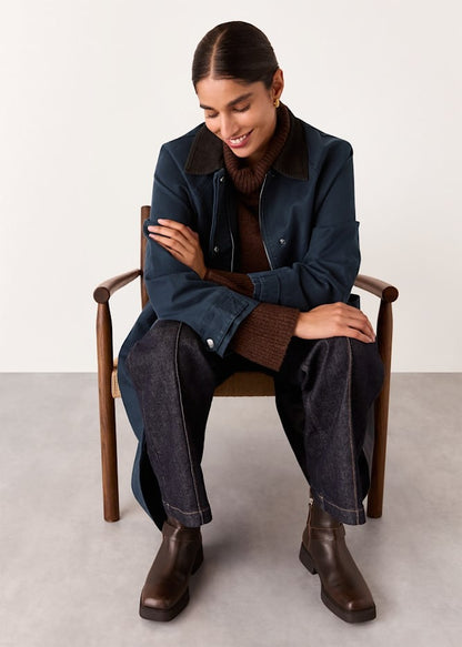 Navy Gabriella Waxed Overcoat