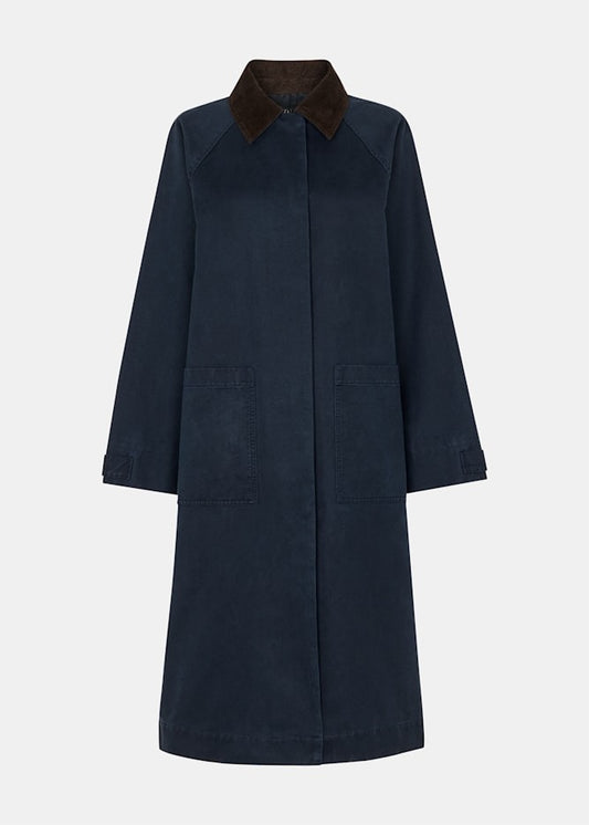 Navy Gabriella Waxed Overcoat