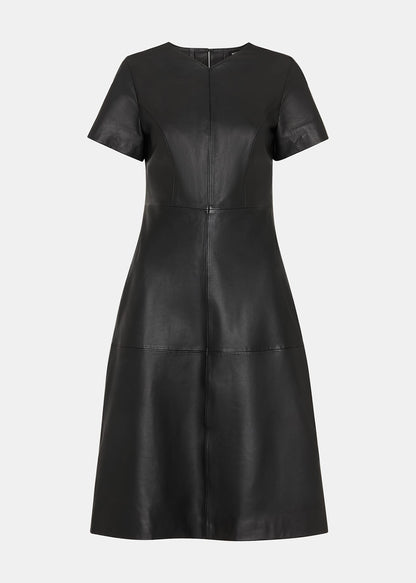 Black Rosamund A Line Leather Dress