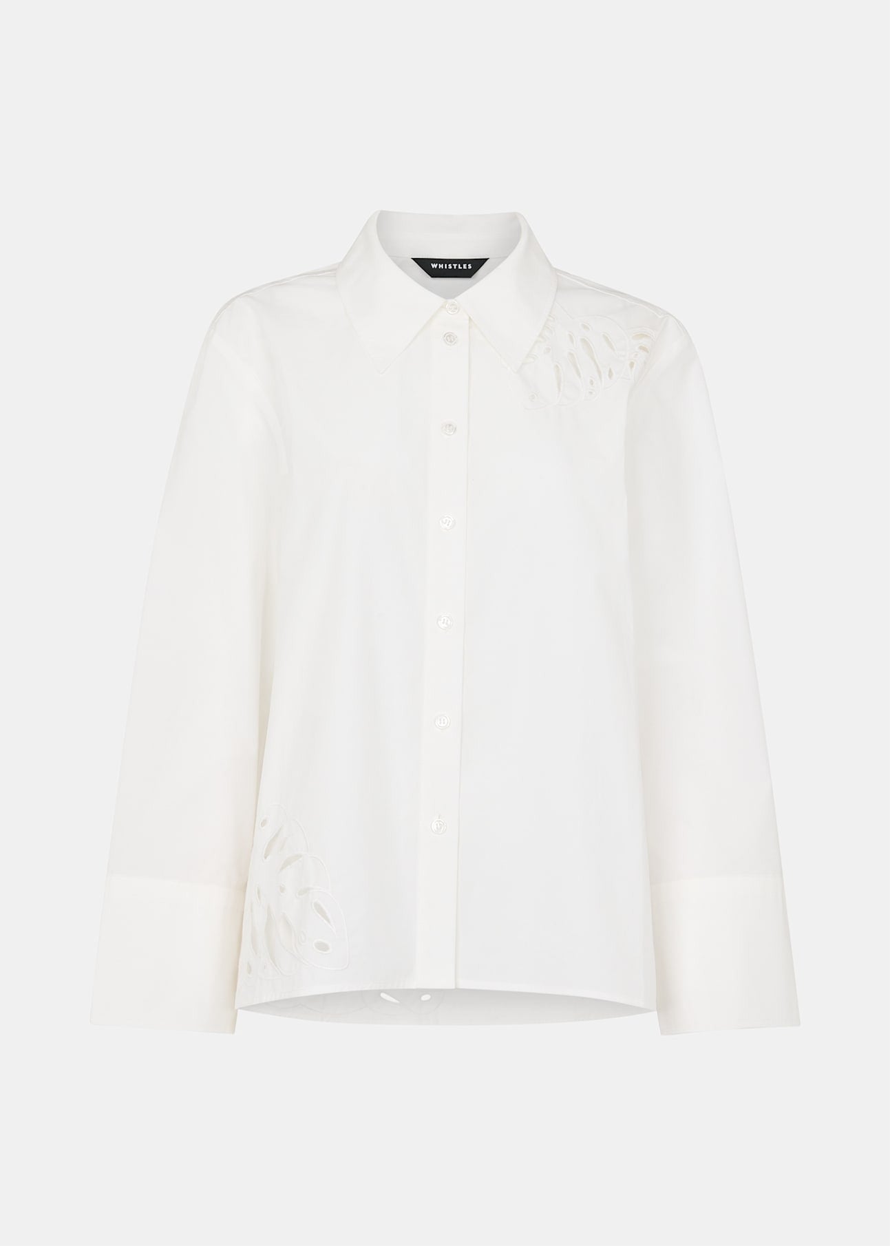 White Leaf Embroidered Cotton Shirt