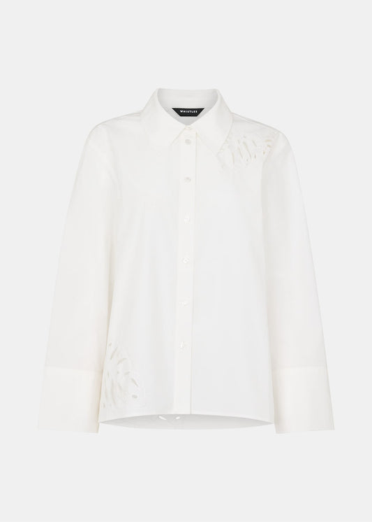White Leaf Embroidered Cotton Shirt