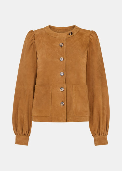 Camel Button Front Suede Jacket