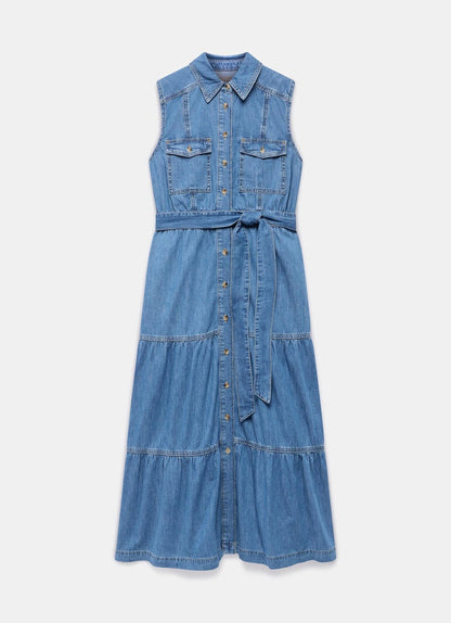 Blue Denim Maxi Shirt Dress