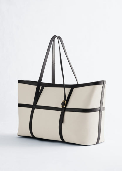 Leather-Trimmed Canvas Tote Bag