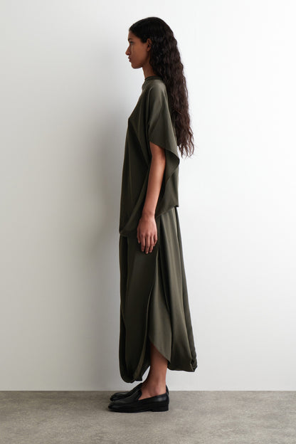 Draped Silk Midi Skirt