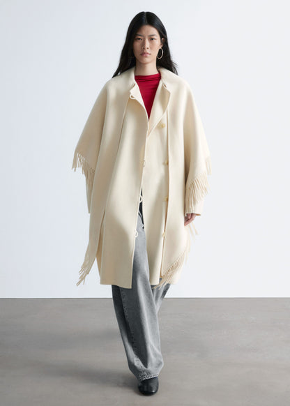 Fringed Shawl Wool Coat