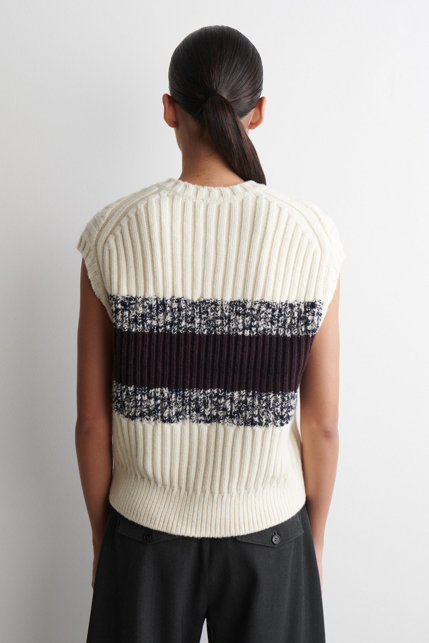 Textured merino wool v-neck vest