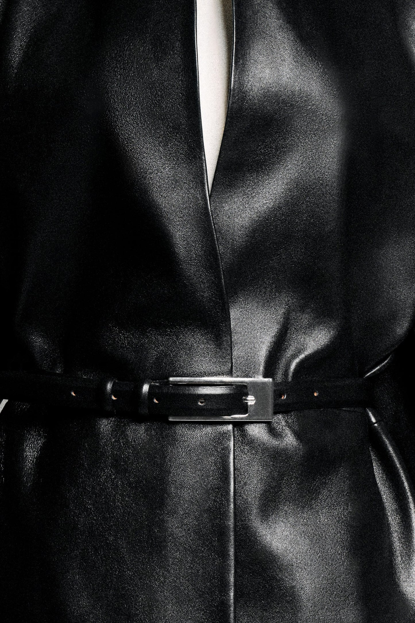 Panelled Leather Long Coat