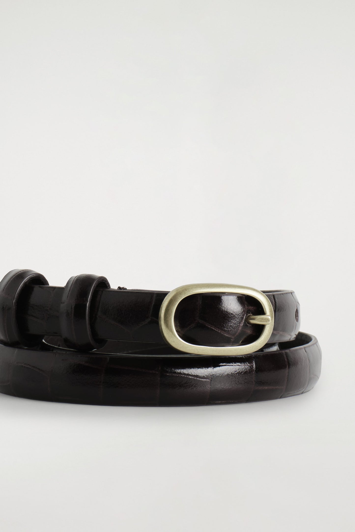 Slim Crock-Effect Leather Belt