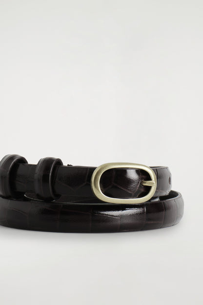 Slim Crock-Effect Leather Belt