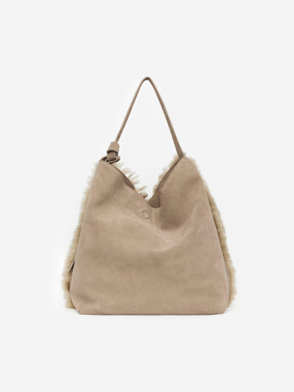 Shearling-Suede Tote Bag