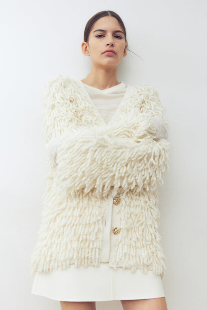 Fringed wool-blend cardigan