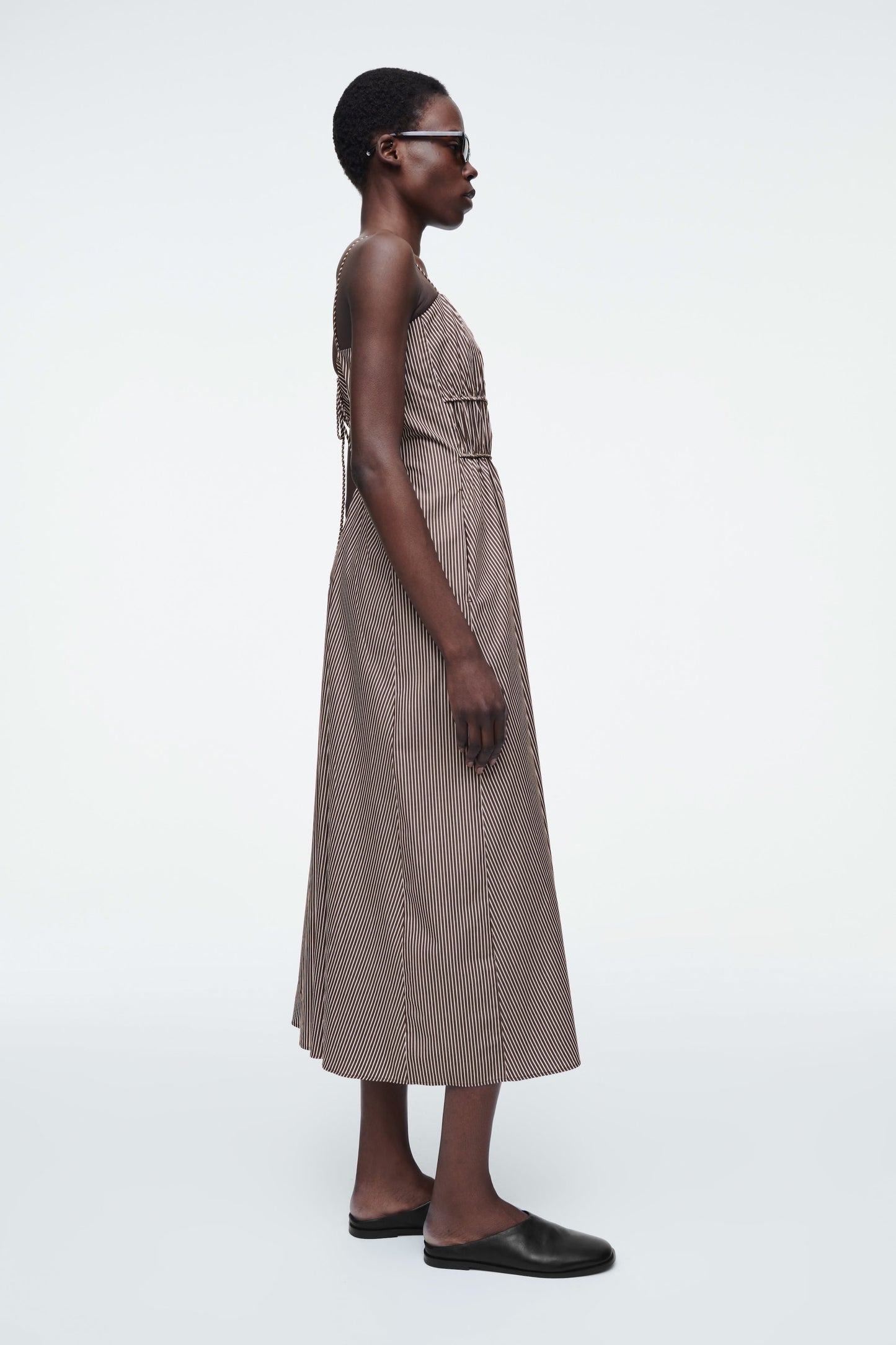 Striped Gathered-Waist Midi Dress