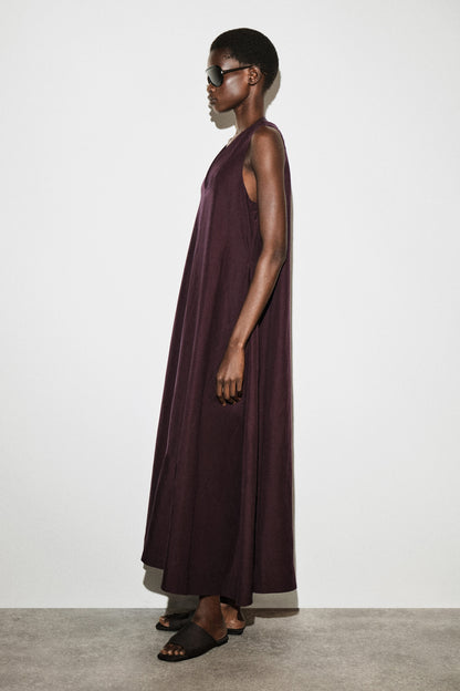A-Line Linen-Blend Maxi Dress