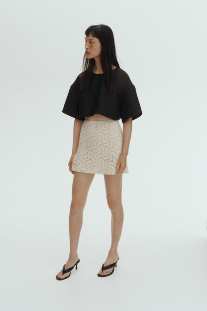 Beaded crochet-look skirt