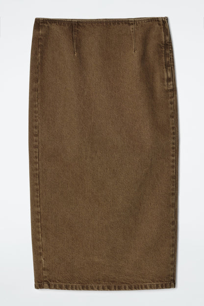 Straight denim midi skirt