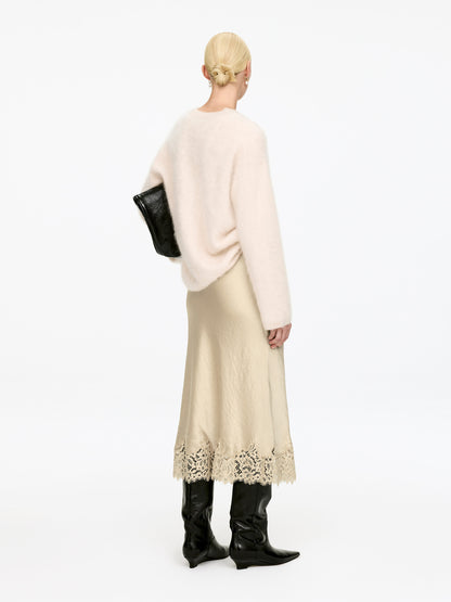 Lace-Detail Satin Skirt