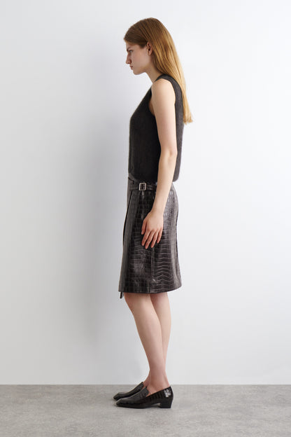 Croc-Effect Leather Wrap Skirt