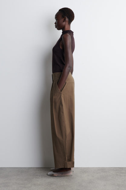 Cotton Barrel-Leg Trousers