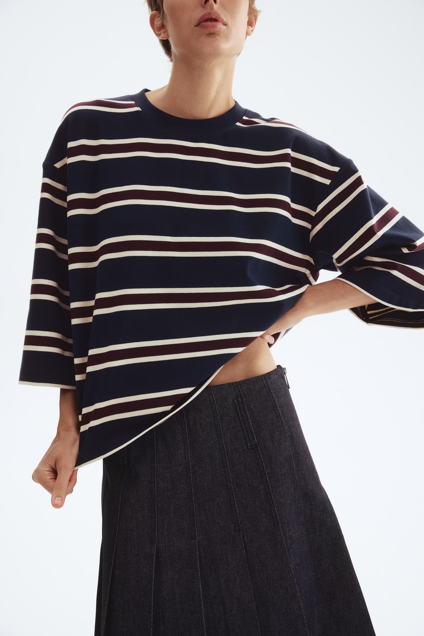 Pleated denim skirt