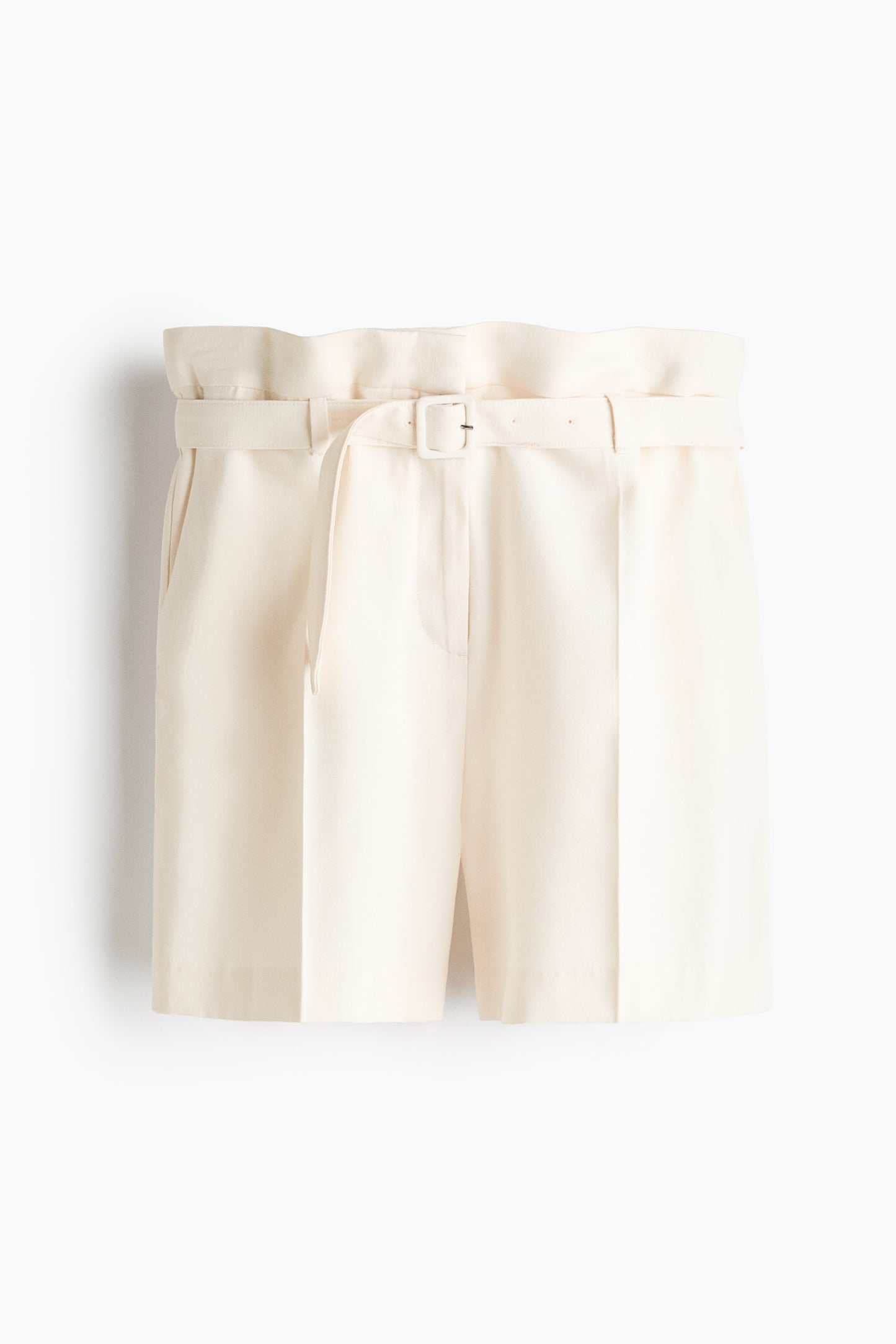 Cream Belted viscose-blend shorts