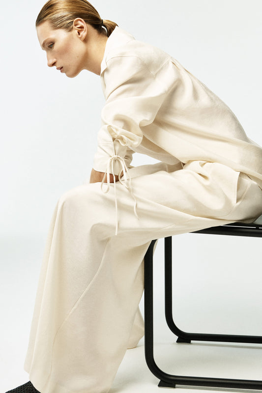 Pleated Modal Wide-Leg Trousers