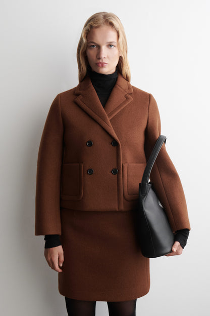 Cropped double-breasted wool blazer