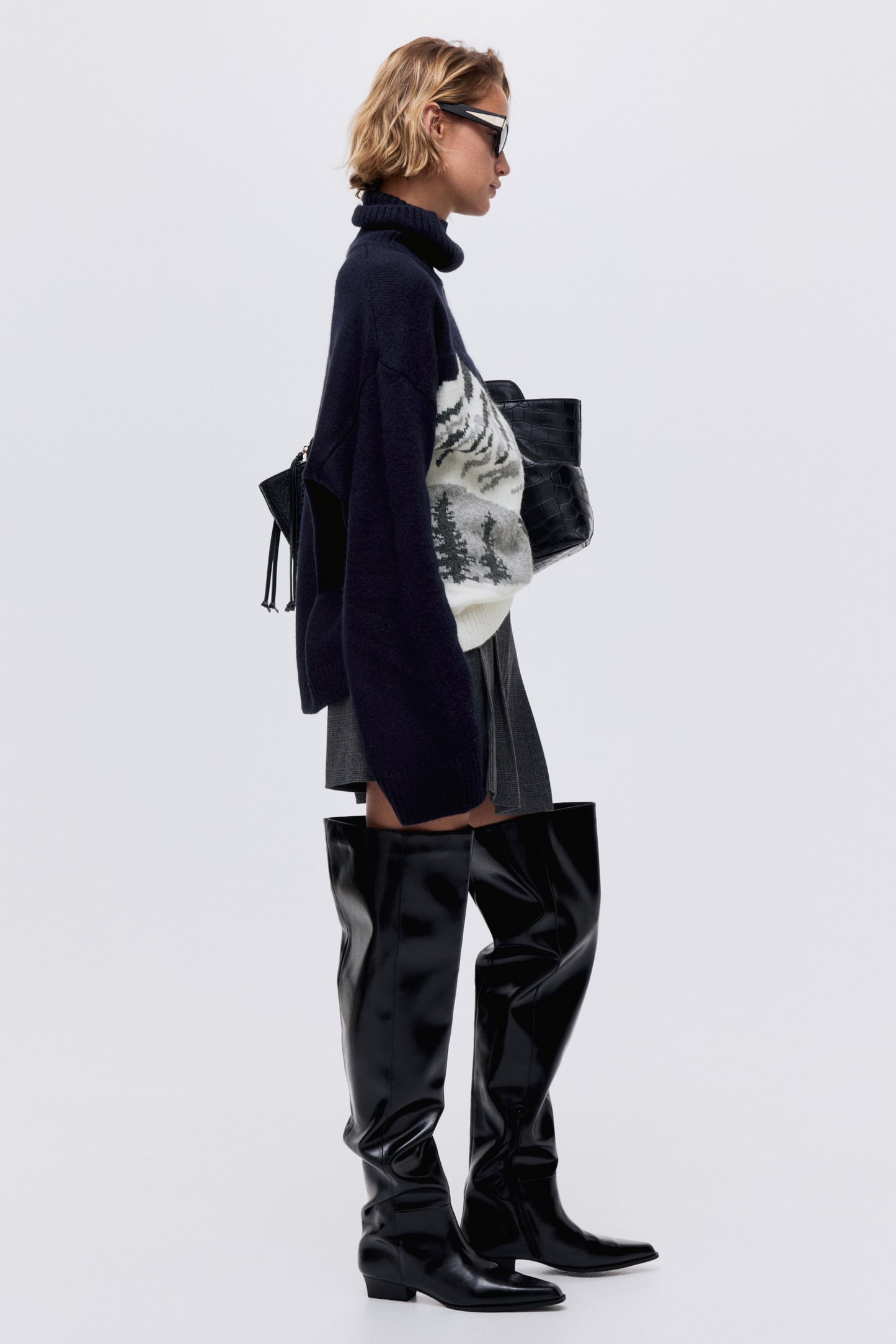 Jacquard-knit polo-neck jumper