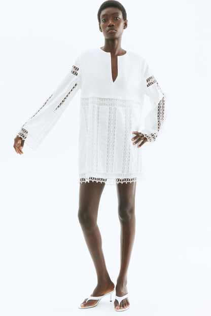 Lace-inset cotton dress