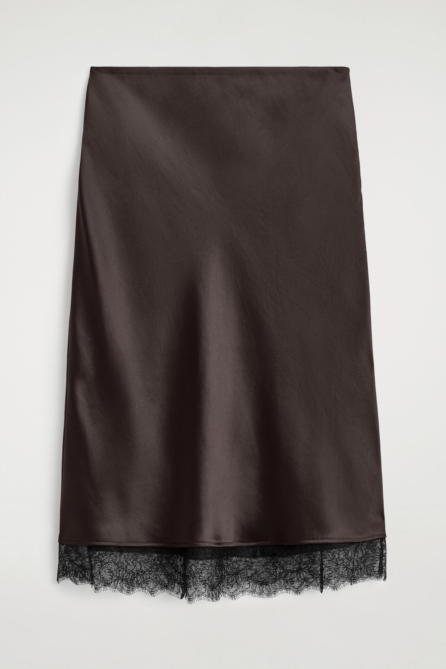 Lace-Trimmed Satin Midi Skirt