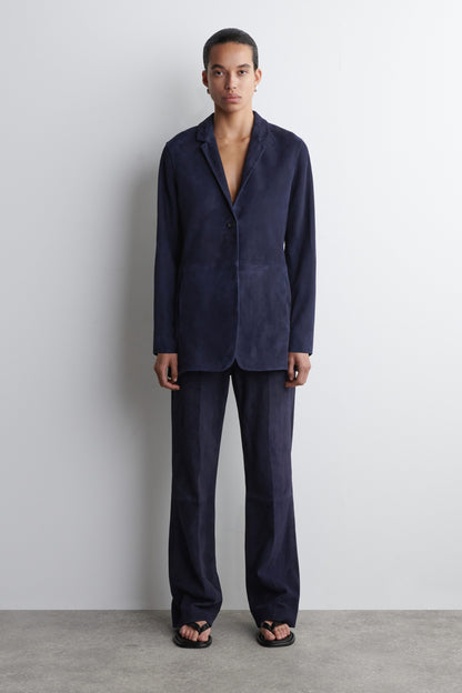 Suede Straight-Leg Trousers